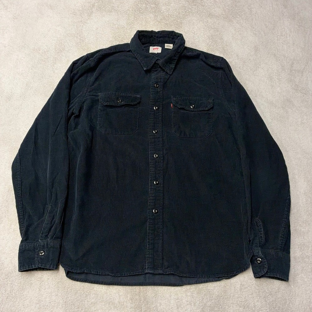 Levis Corduroy Shirt Black Utility Pockets Button Up Rugged Mens M